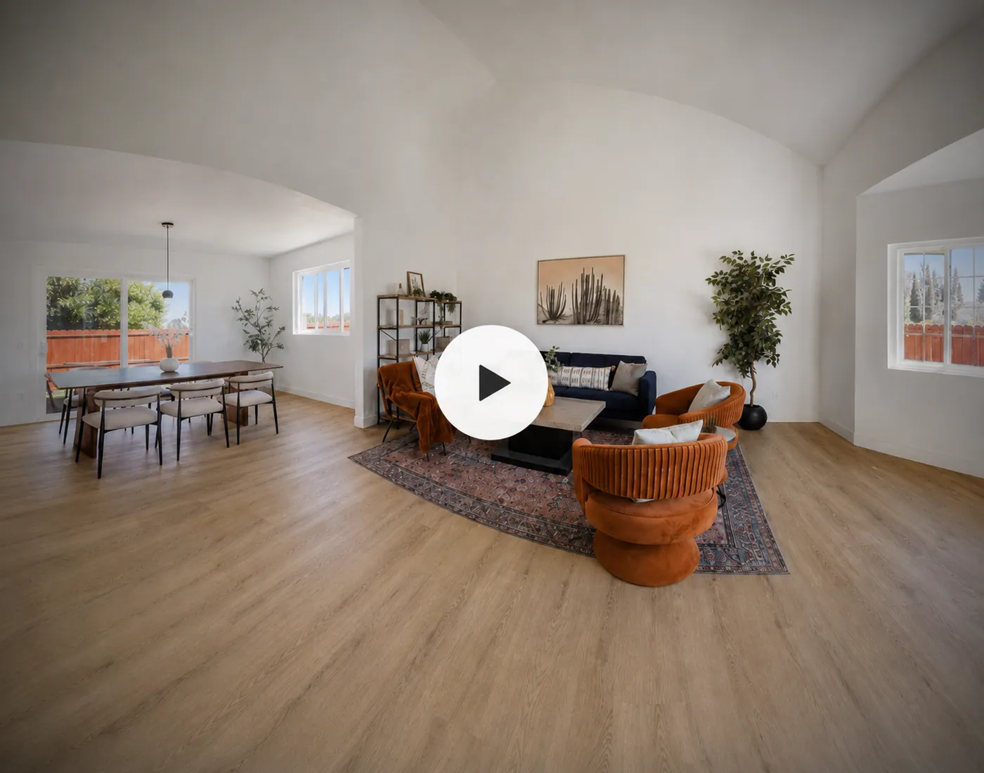 Interactive 3D tour presentation of a staged residential living and dining room