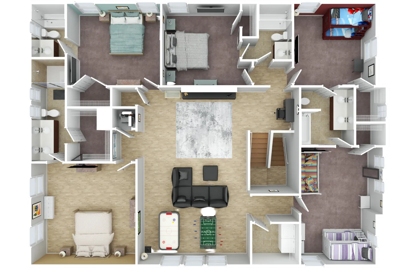 Detailed furnished 3D floor plan example