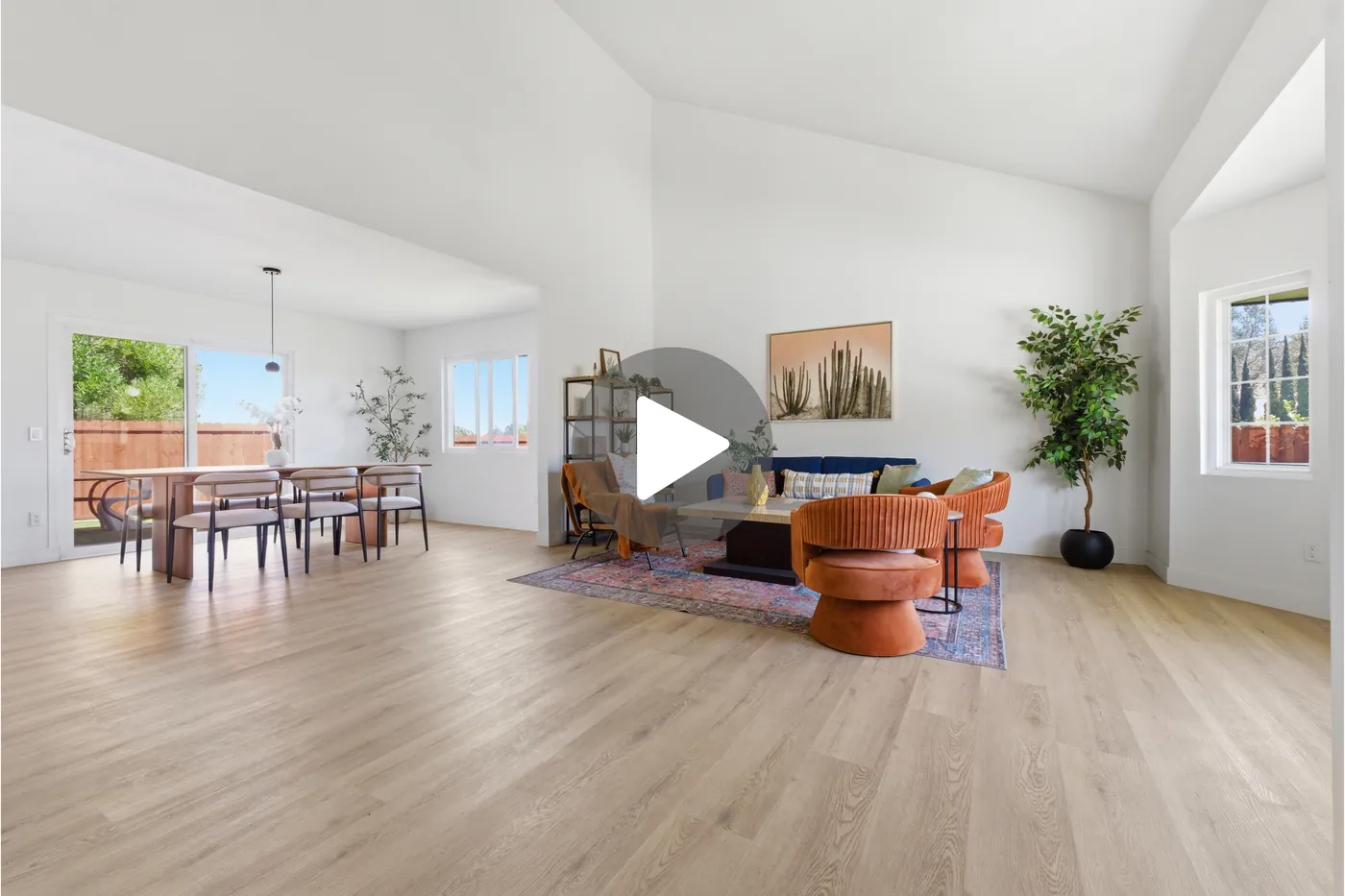 Real estate video walkthrough of a staged living and dining room